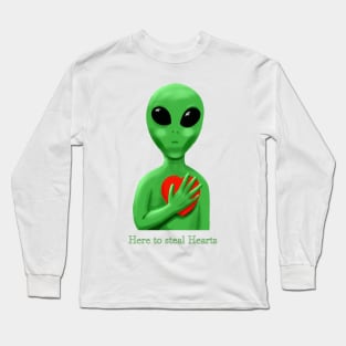 Little green alien come steal hearts Long Sleeve T-Shirt